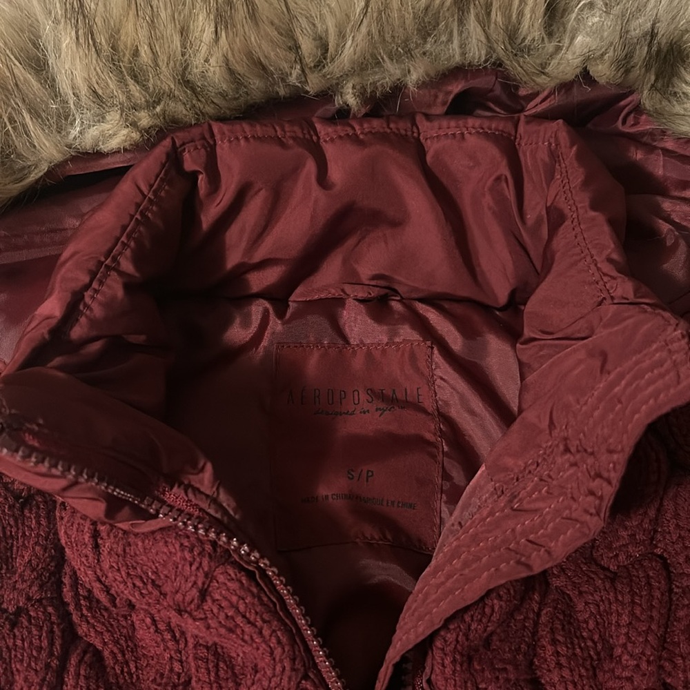 Aeropostal Burgundy fur hoodie vest